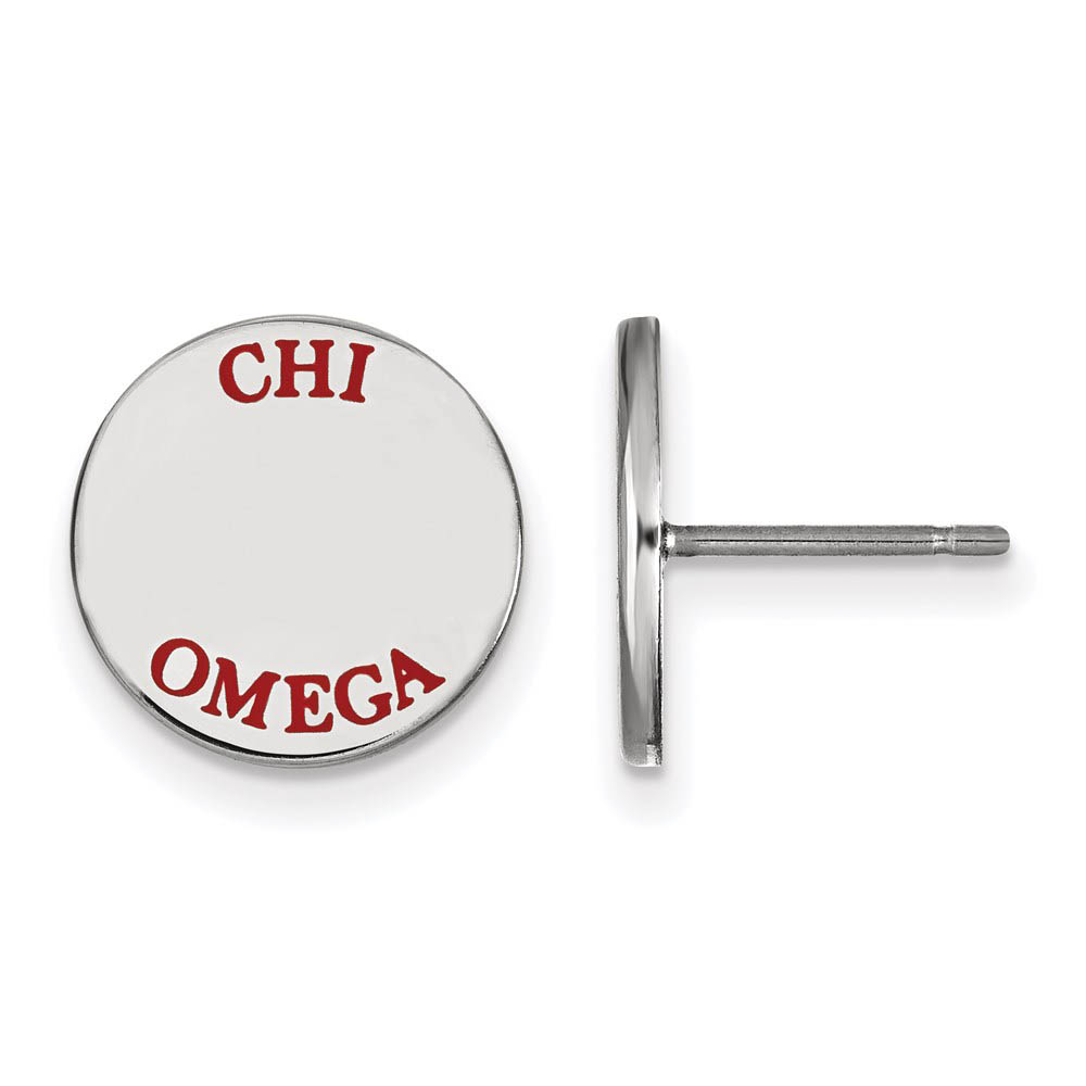Sterling Silver Chi Omega Red Enamel Post Earrings