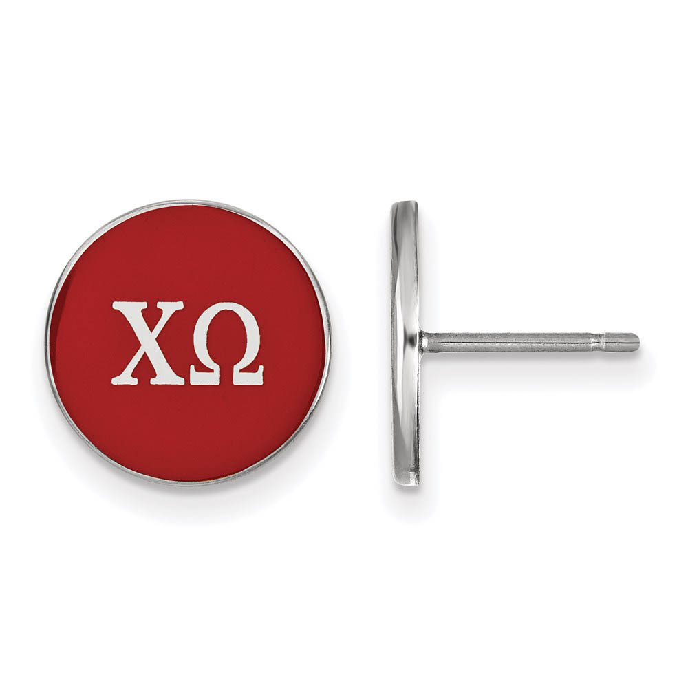 Sterling Silver Chi Omega Red Enamel Disc Post Earrings