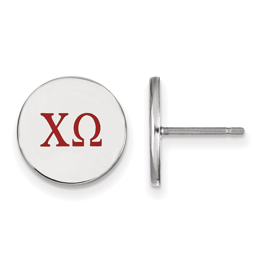 Sterling Silver Chi Omega Enamel Greek Letters Post Earrings