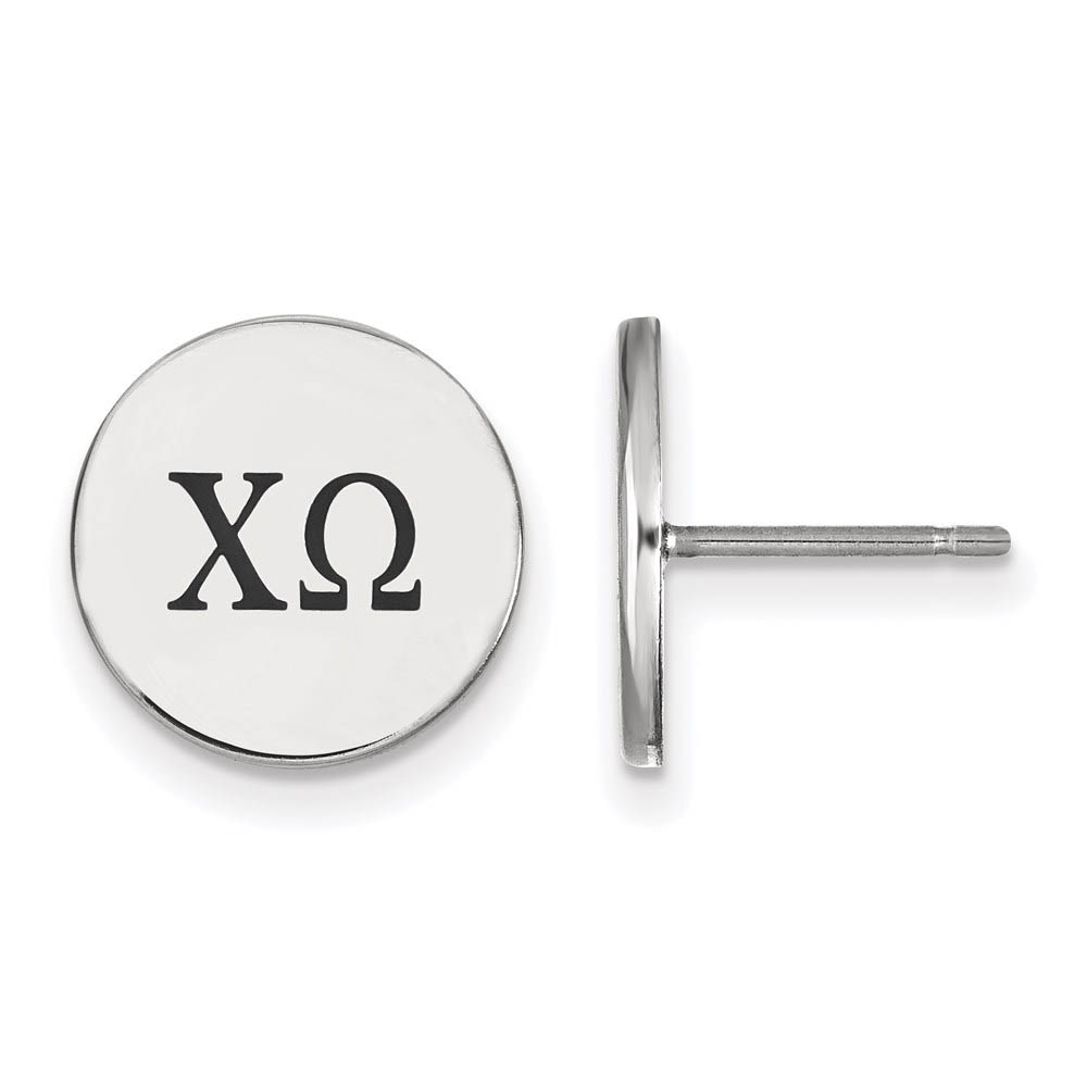Sterling Silver Chi Omega Black Enamel Greek Letters Post Earrings