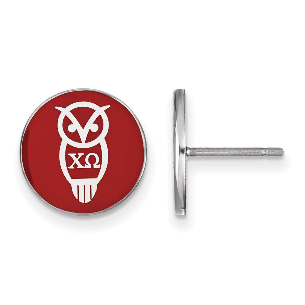 Sterling Silver Chi Omega Enamel Mascot Post Earrings