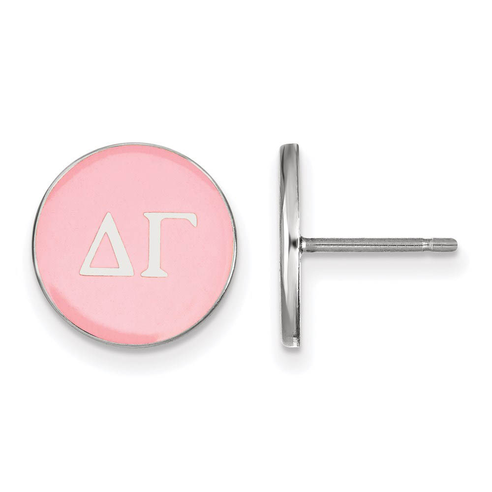 Sterling Silver Delta Gamma Pink Enamel Disc Post Earrings
