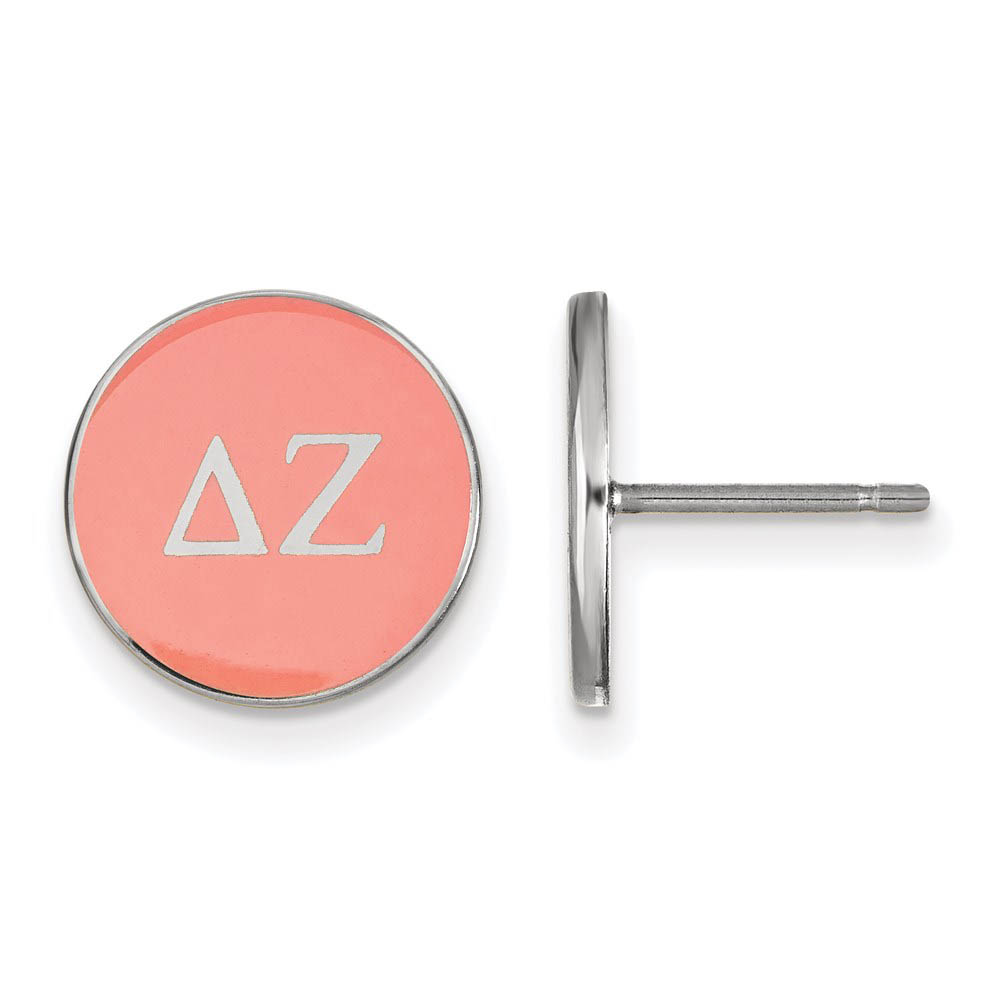 Sterling Silver Delta Zeta Pink Enamel Disc Post Earrings