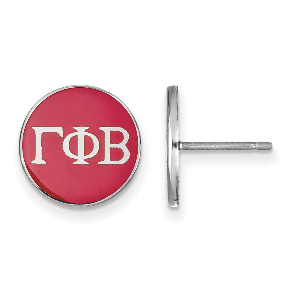 Sterling Silver Gamma Phi Beta Red Enamel Disc Post Earrings