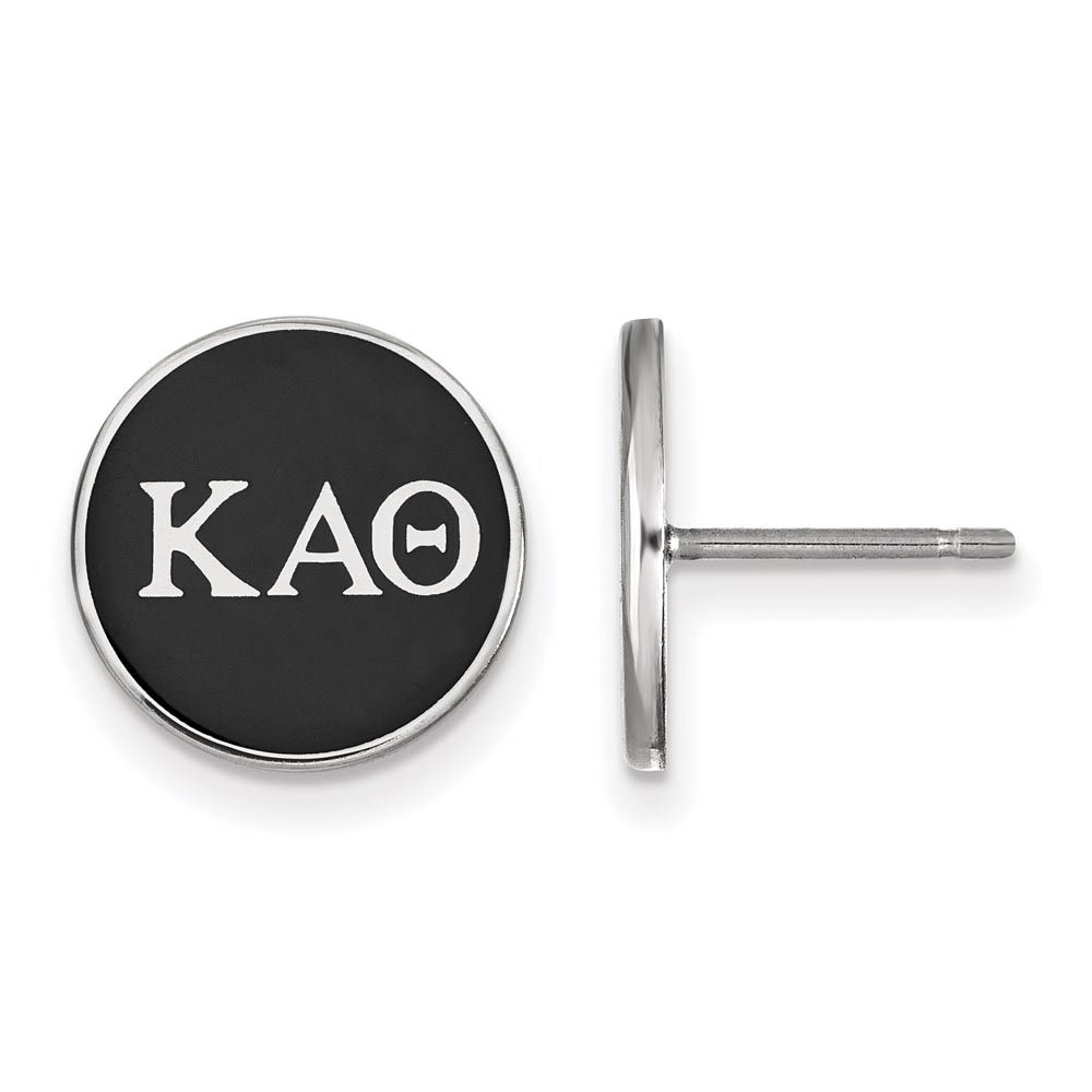 Sterling Silver Kappa Alpha Theta Black Enamel Disc Post Earrings