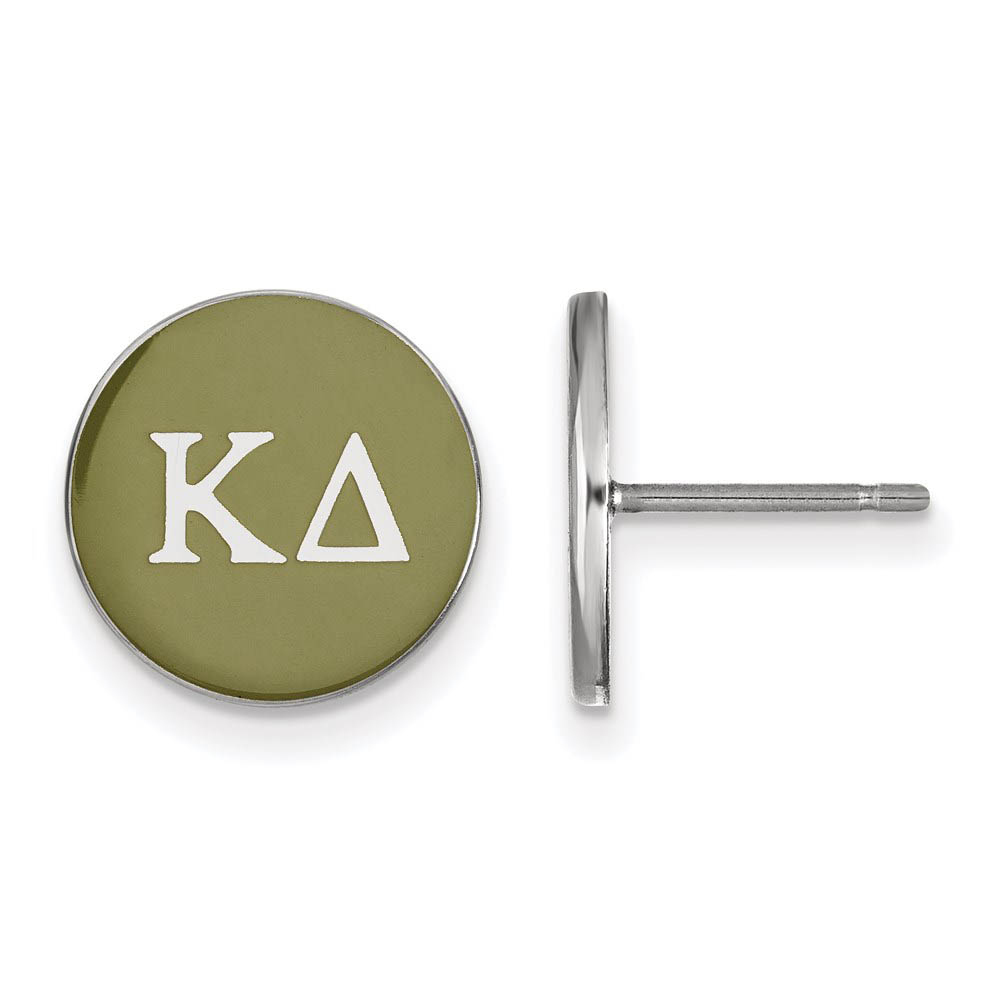 Sterling Silver Kappa Delta Olive Green Enamel Disc Post Earrings
