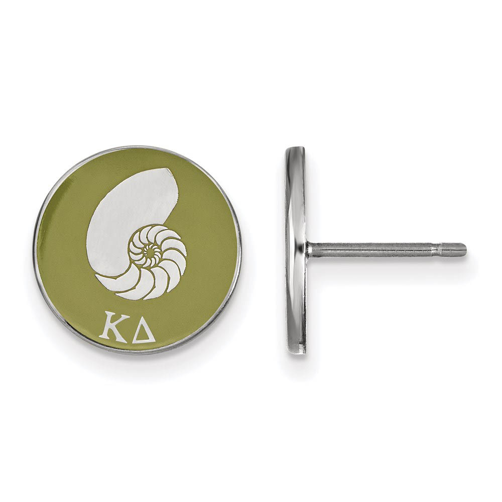 Sterling Silver Kappa Delta Olive Green Enamel Nautilus Post Earrings