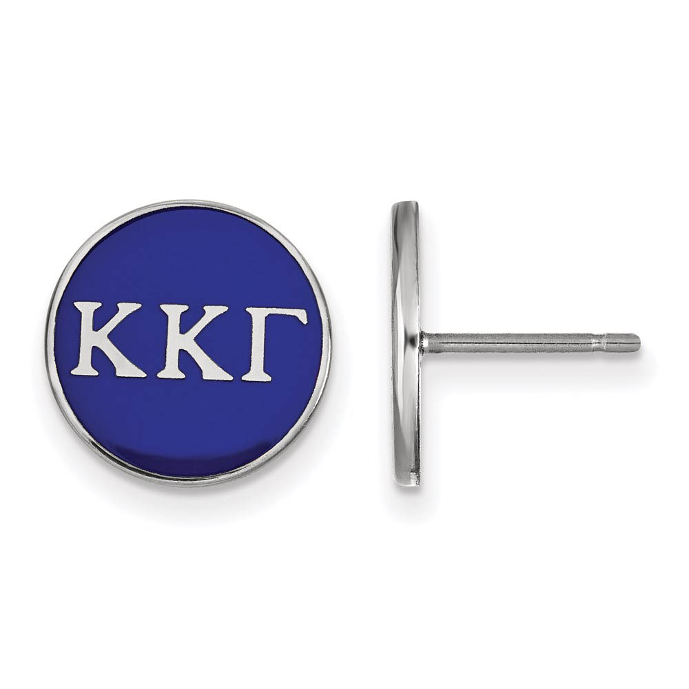 Sterling Silver Kappa Kappa Gamma Blue Enamel Disc Post Earrings