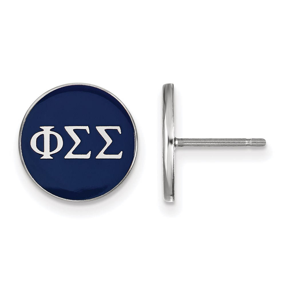 Sterling Silver Phi Sigma Sigma Blue Enamel Disc Post Earrings