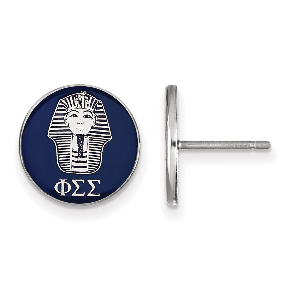 Sterling Silver Phi Sigma Sigma Blue Enamel Logo Post Earrings