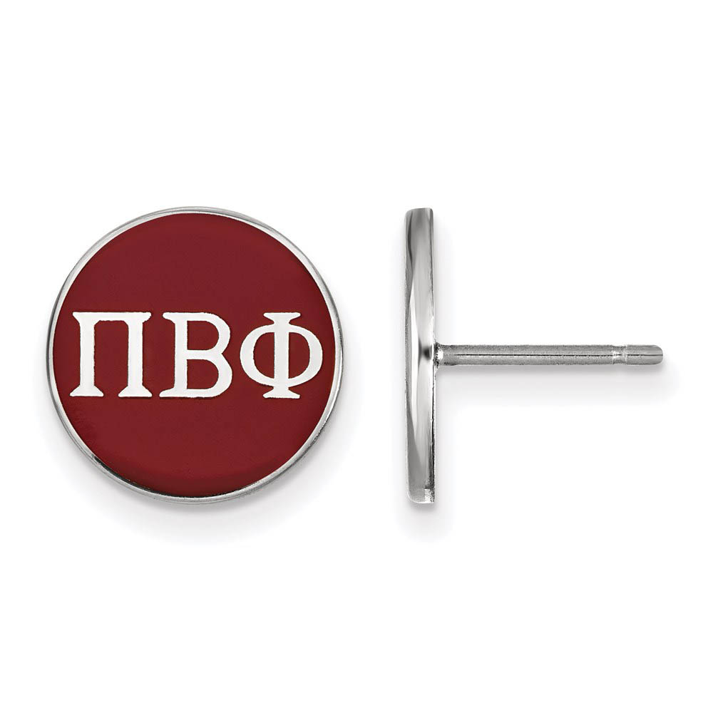 Sterling Silver Pi Beta Phi Red Enamel Disc Post Earrings