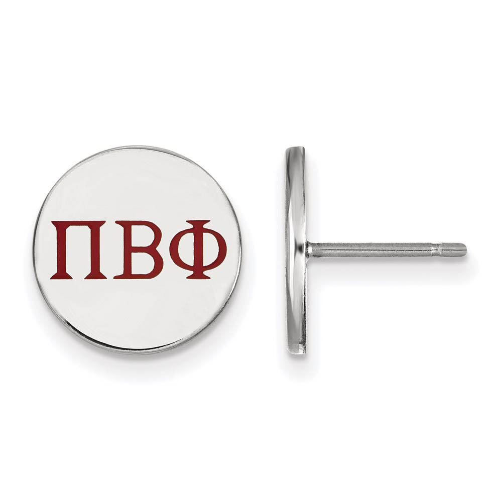 Sterling Silver Pi Beta Phi Red Enamel Greek Letters Post Earrings