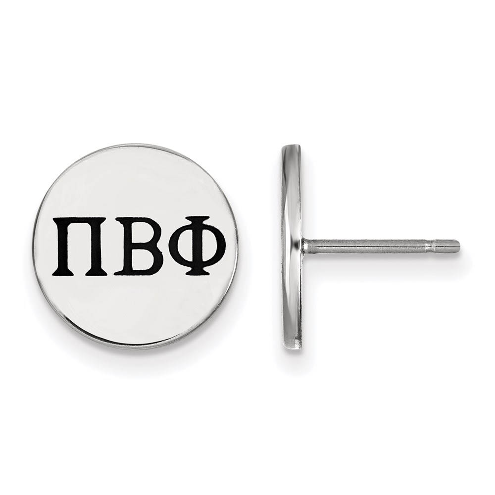 Sterling Silver Pi Beta Phi Black Enamel Greek Letters Post Earrings