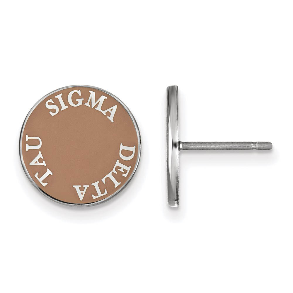 Sterling Silver Sigma Delta Tau Enamel Disc Post Earrings