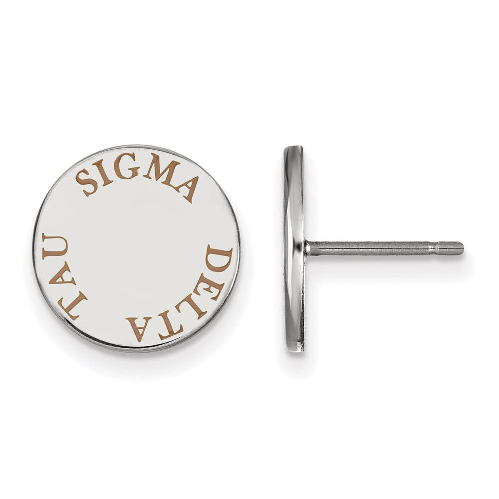 Sterling Silver Sigma Delta Tau Brown Enamel Post Earrings