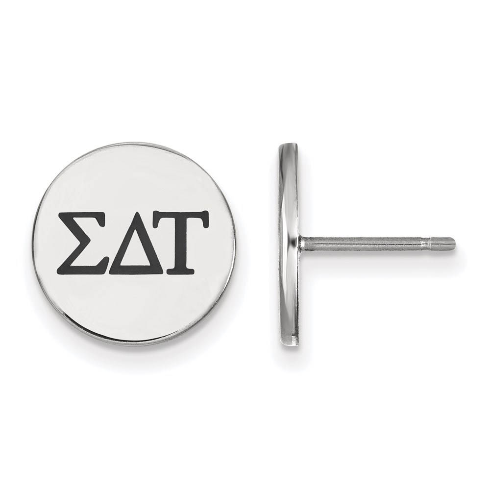 Sterling Silver Sigma Delta Tau Black Enamel Greek Post Earrings