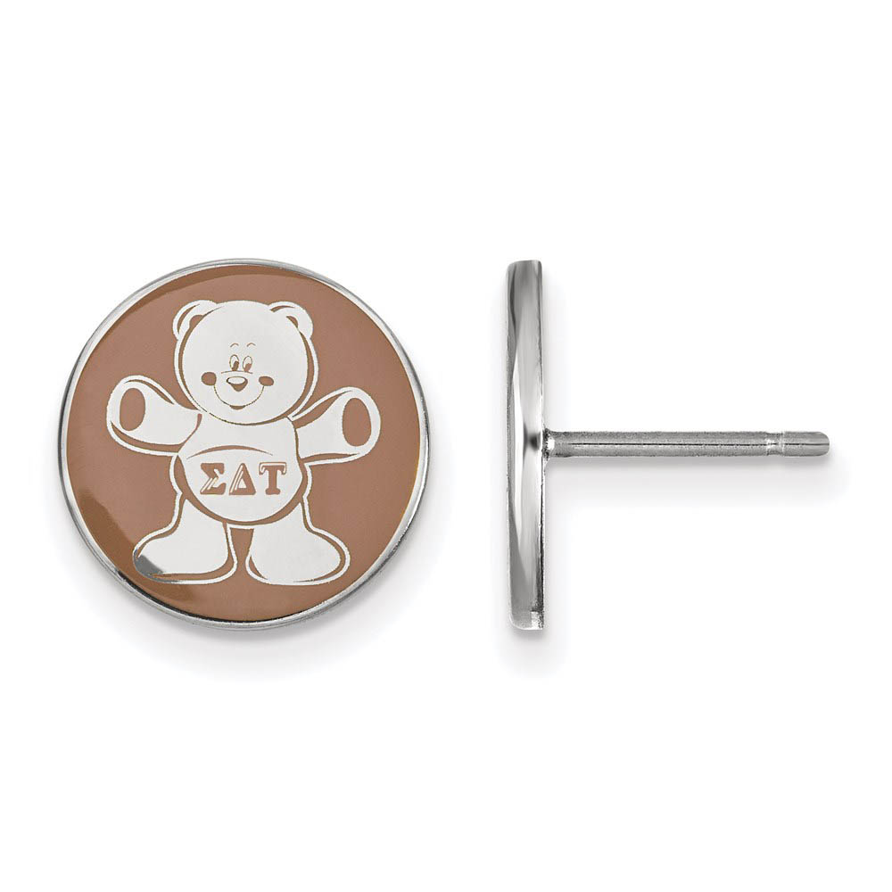 Sterling Silver Sigma Delta Tau Brown Enamel Bear Post Earrings