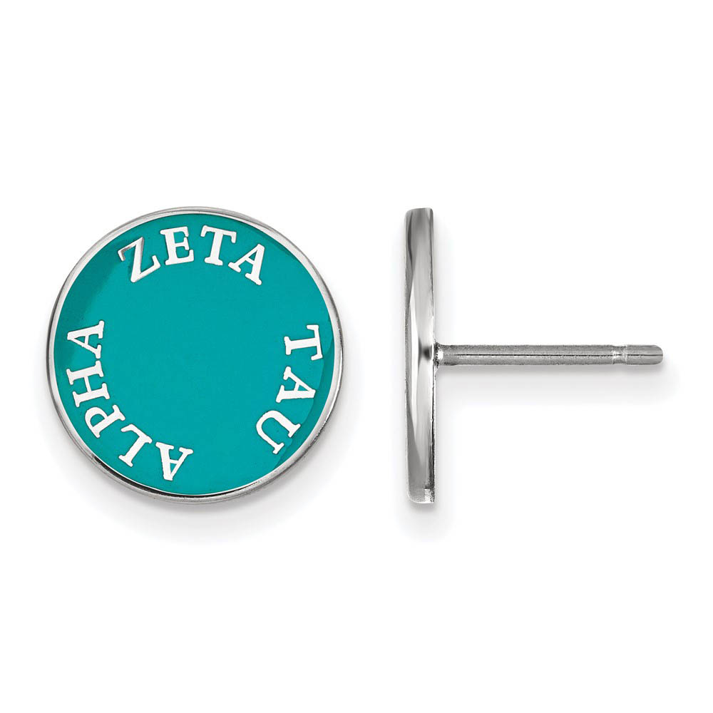 Sterling Silver & Blue-Green Enamel Zeta Tau Alpha Post Earrings