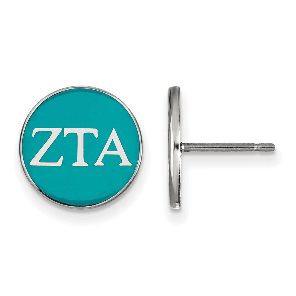 Sterling Silver, Blue-Green Enamel Zeta Tau Alpha Post Earrings