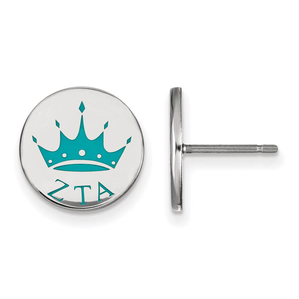Sterling Silver Zeta Tau Alpha Enamel Crown Post Earrings