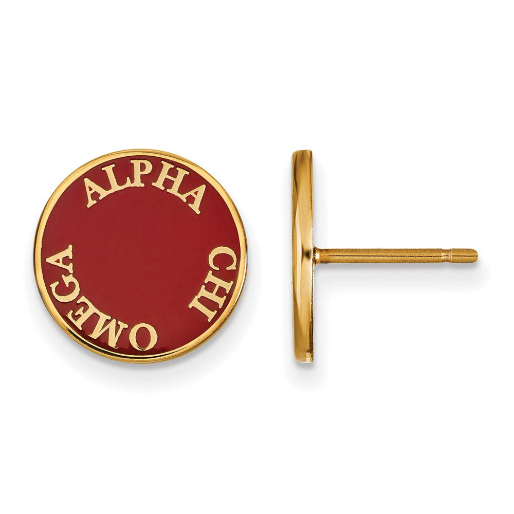 14K Plated Silver Alpha Chi Omega Enamel Disc Post Earrings