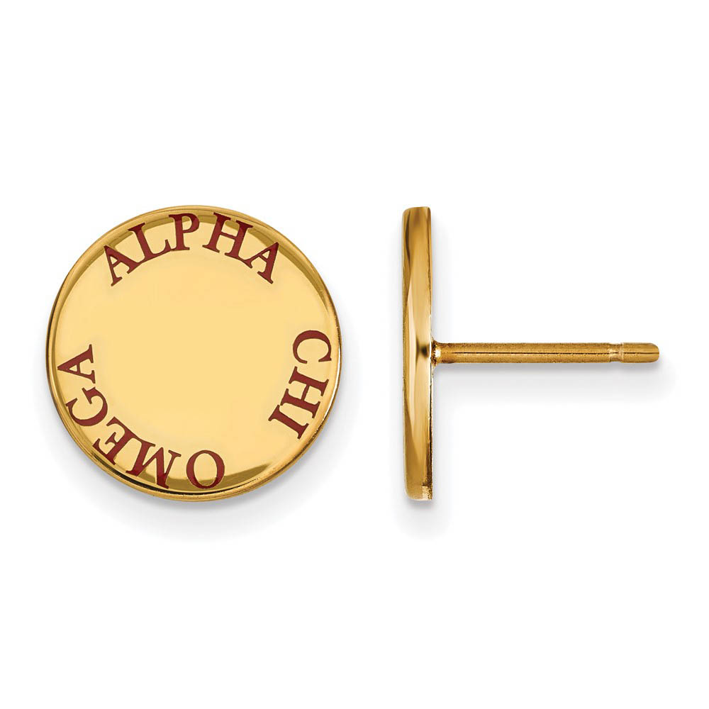 14K Plated Silver Alpha Chi Omega Red Enamel Post Earrings