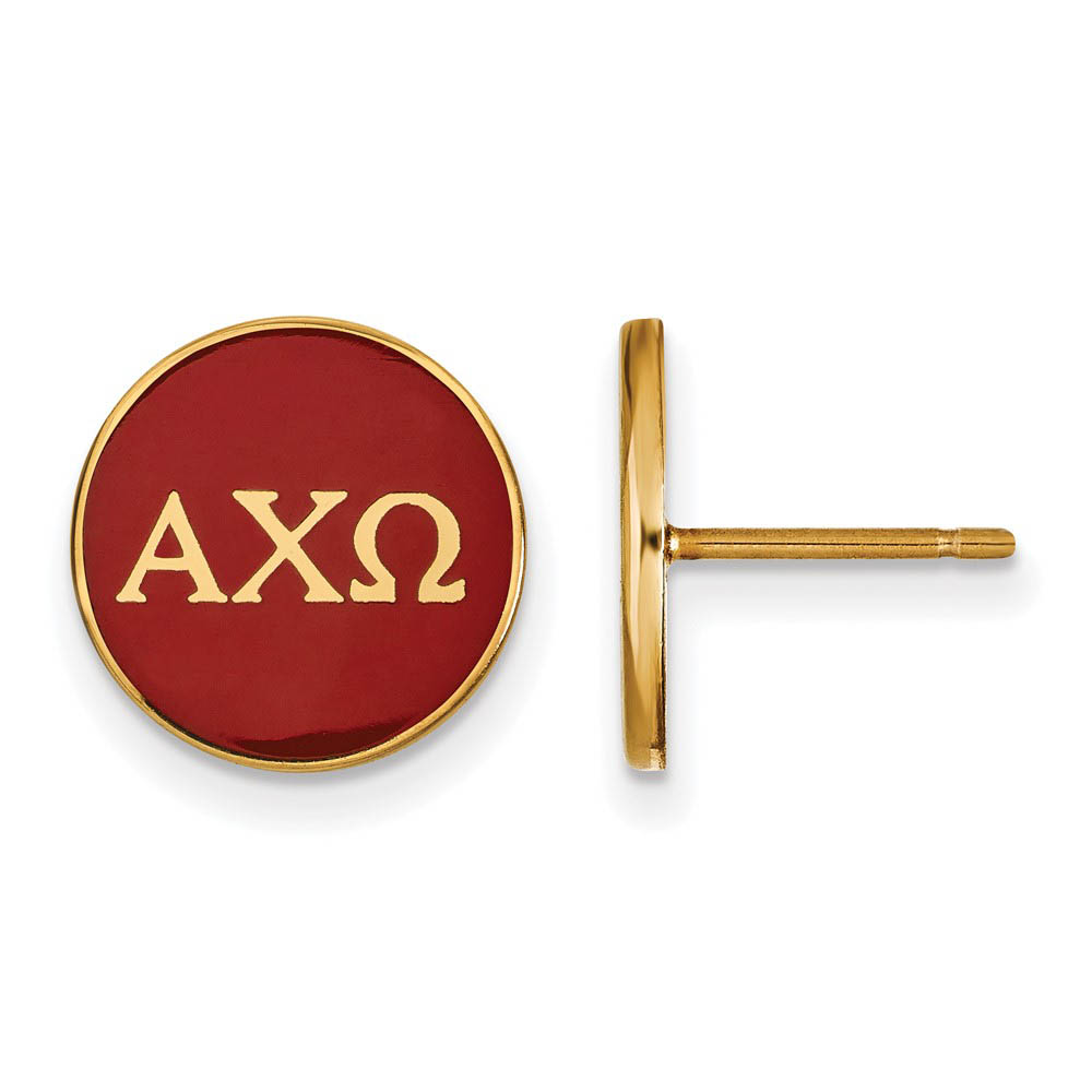 14K Plated Silver Alpha Chi Omega Red Enamel Disc Post Earrings