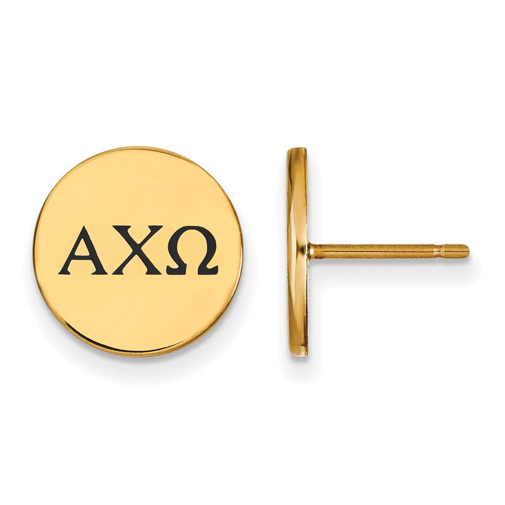 14K Plated Silver Alpha Chi Omega Black Enamel Greek Post Earrings