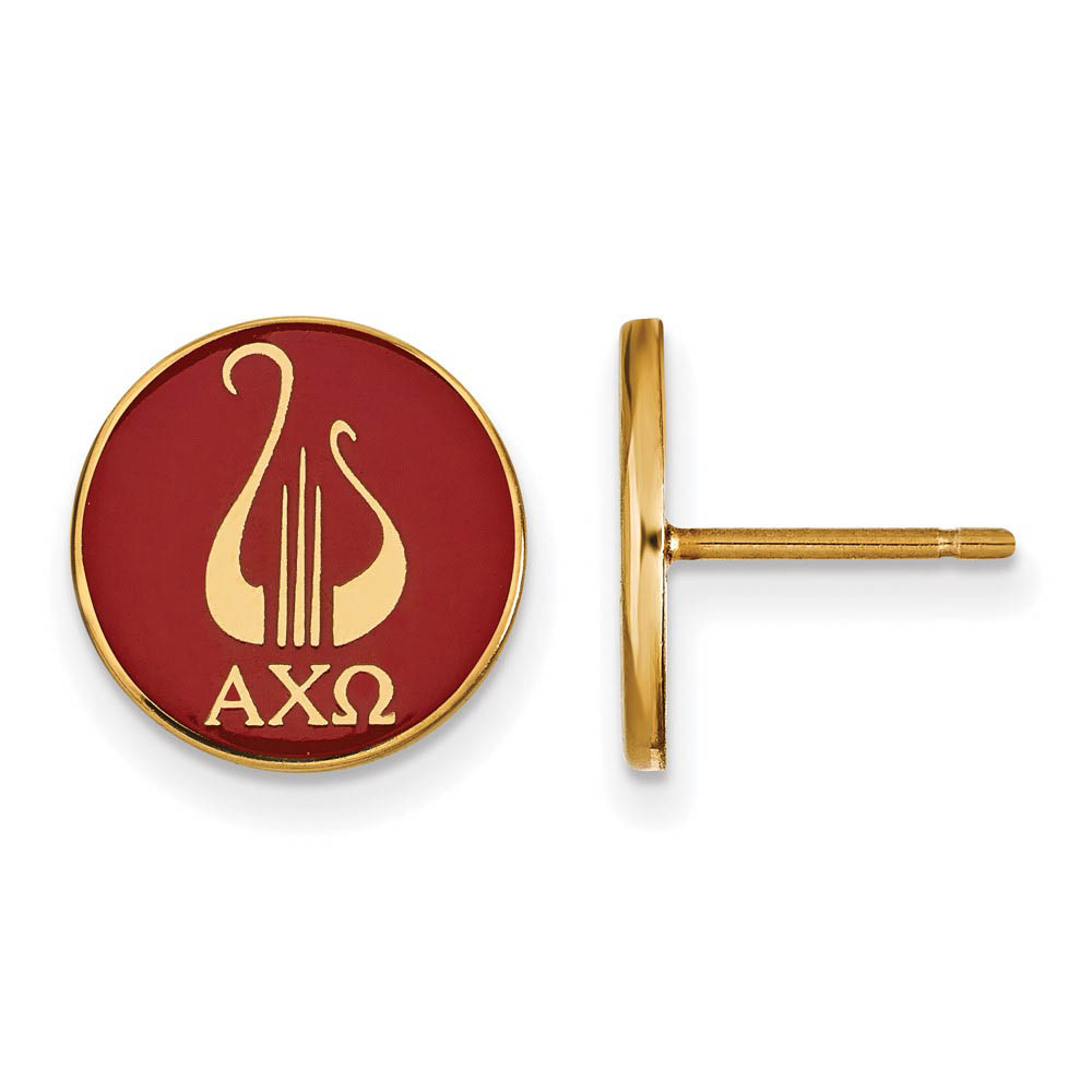 14K Plated Silver Alpha Chi Omega Enamel Lyre Disc Post Earrings