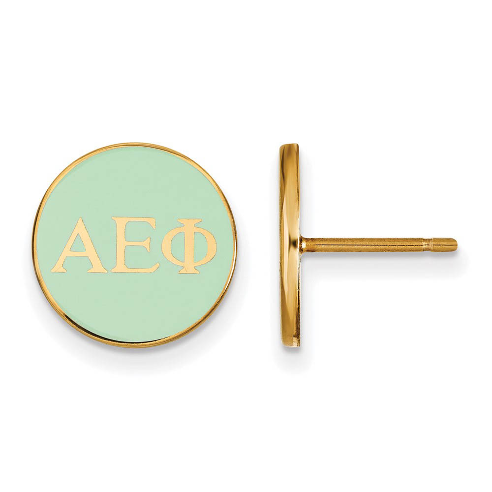 14K Plated Silver Alpha Epsilon Phi Lt Green Enamel Disc Post Earrings