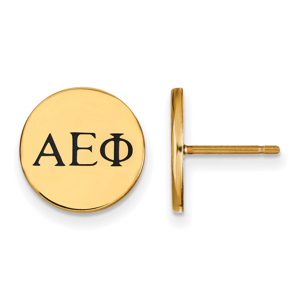 14K Plated Silver Alpha Epsilon Phi Black Enamel Greek Post Earrings