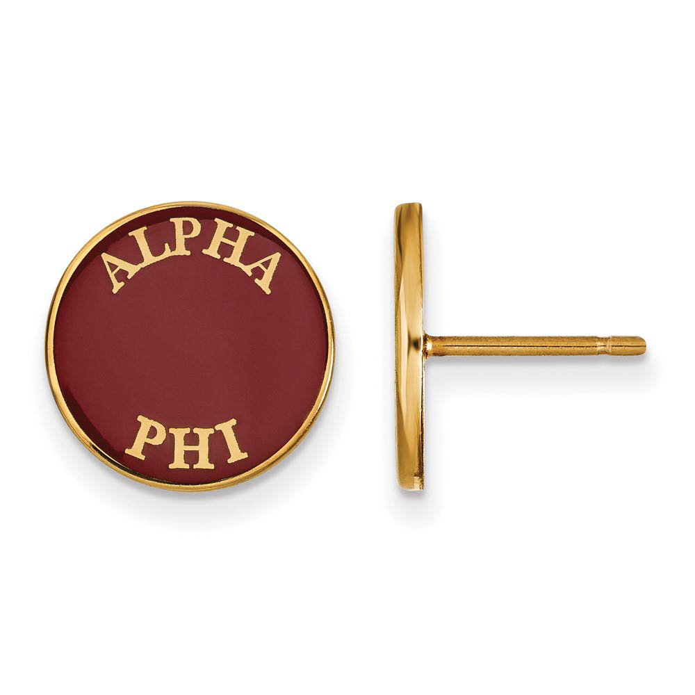 14K Plated Silver Alpha Phi Enamel Disc Post Earrings
