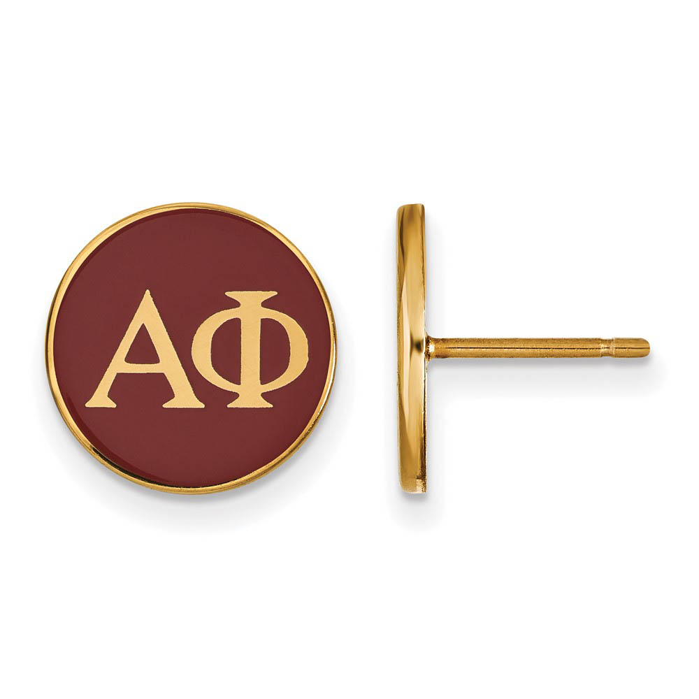 14K Plated Silver Alpha Phi Red Enamel Disc Post Earrings