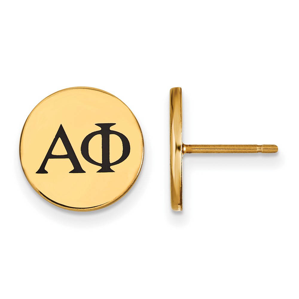 14K Plated Silver Alpha Phi Black Enamel Greek Letters Post Earrings