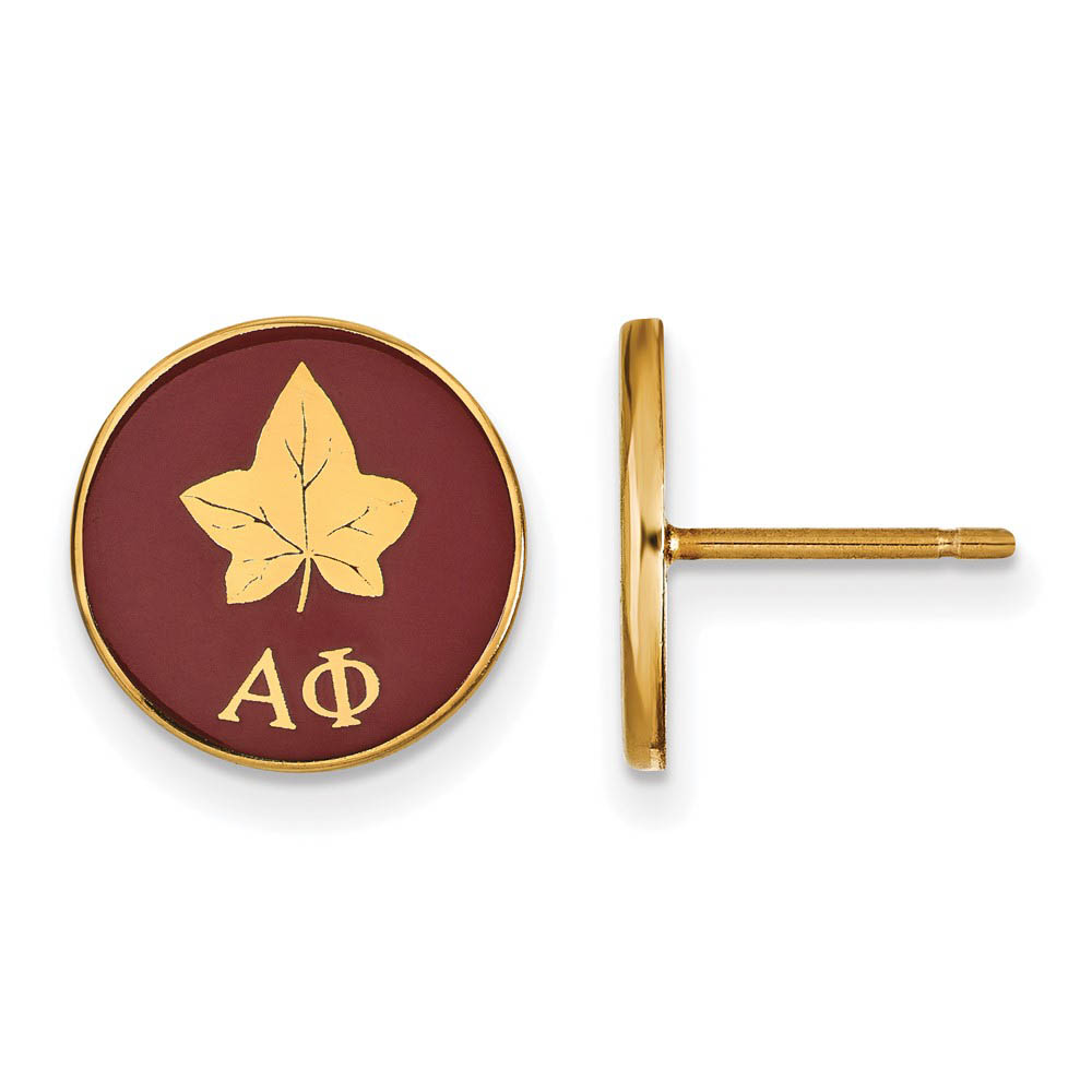 14K Plated Silver Alpha Phi Enamel Leaf Disc Post Earrings