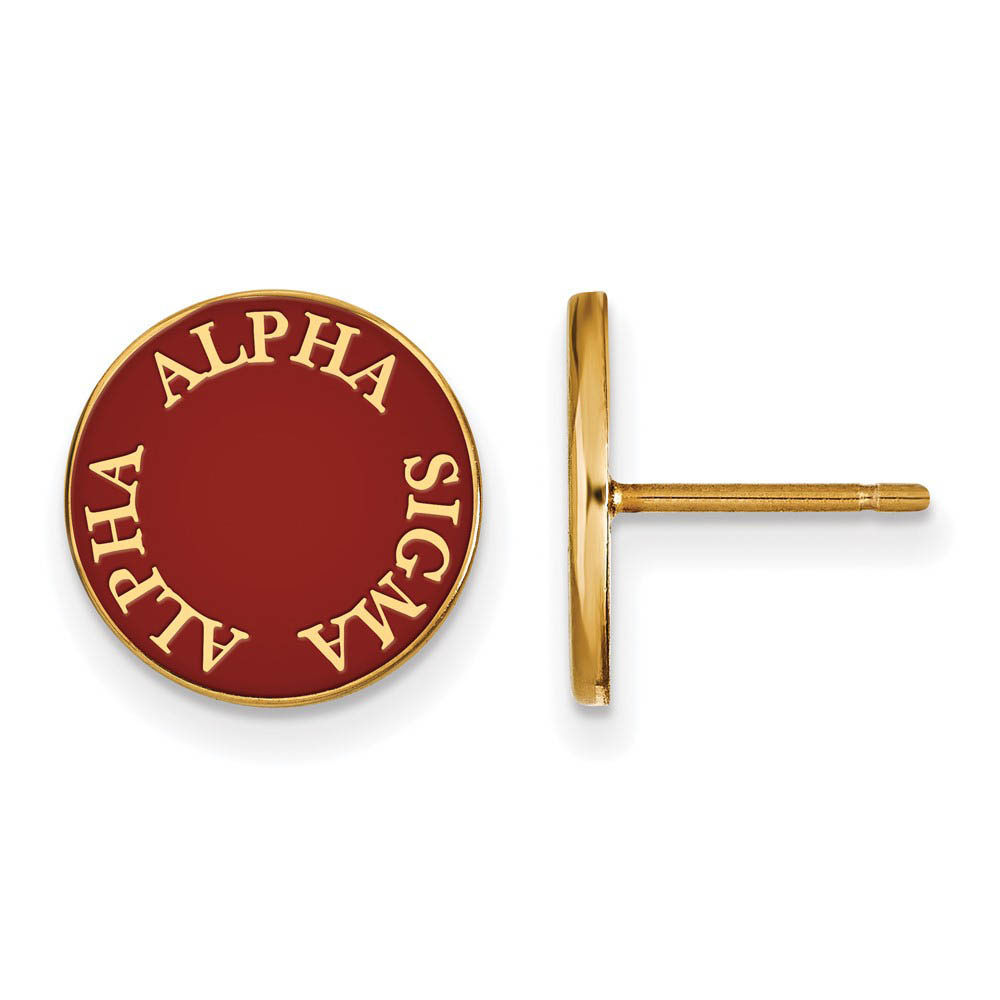 14K Plated Silver Alpha Sigma Alpha Enamel Disc Post Earrings