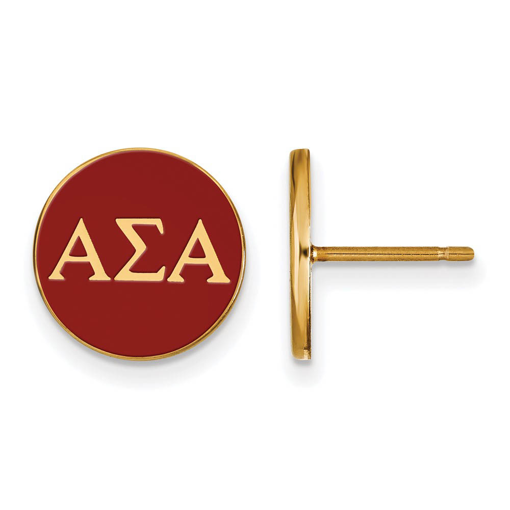 14K Plated Silver Alpha Sigma Alpha Red Enamel Disc Post Earrings