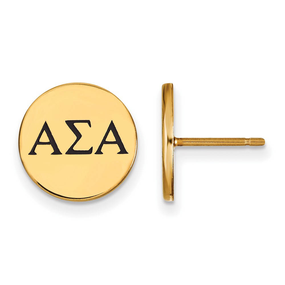 14K Plated Silver Alpha Sigma Alpha Black Enamel Greek Post Earrings