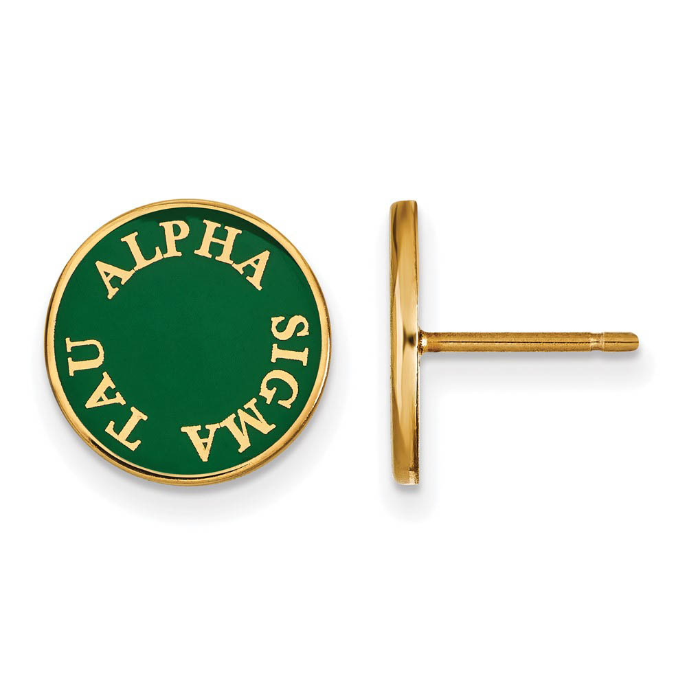14K Plated Silver Alpha Sigma Tau Enamel Disc Post Earrings