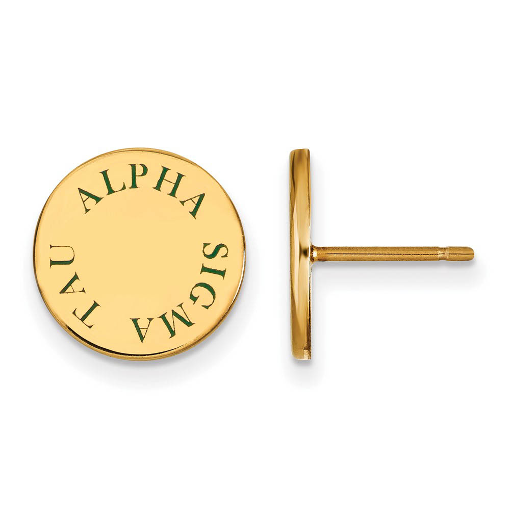 14K Plated Silver Alpha Sigma Tau Green Enamel Post Earrings