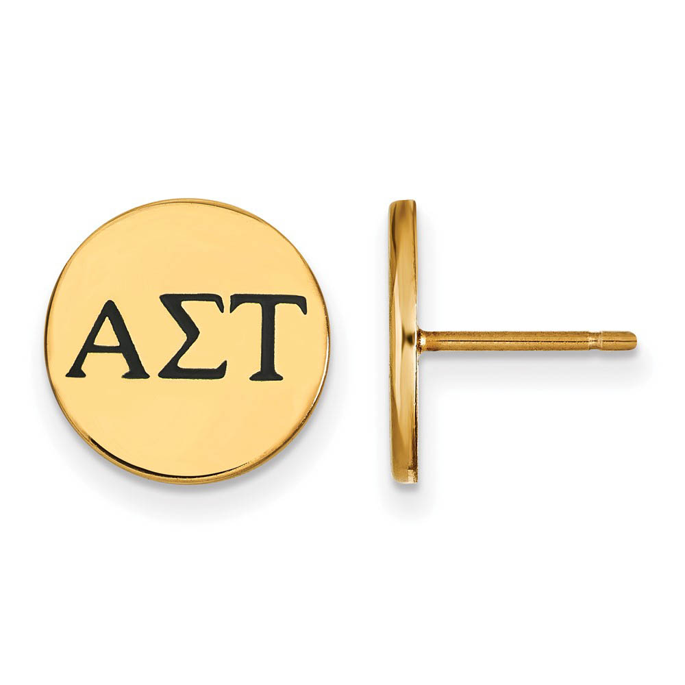 14K Plated Silver Alpha Sigma Tau Black Enamel Greek Post Earrings