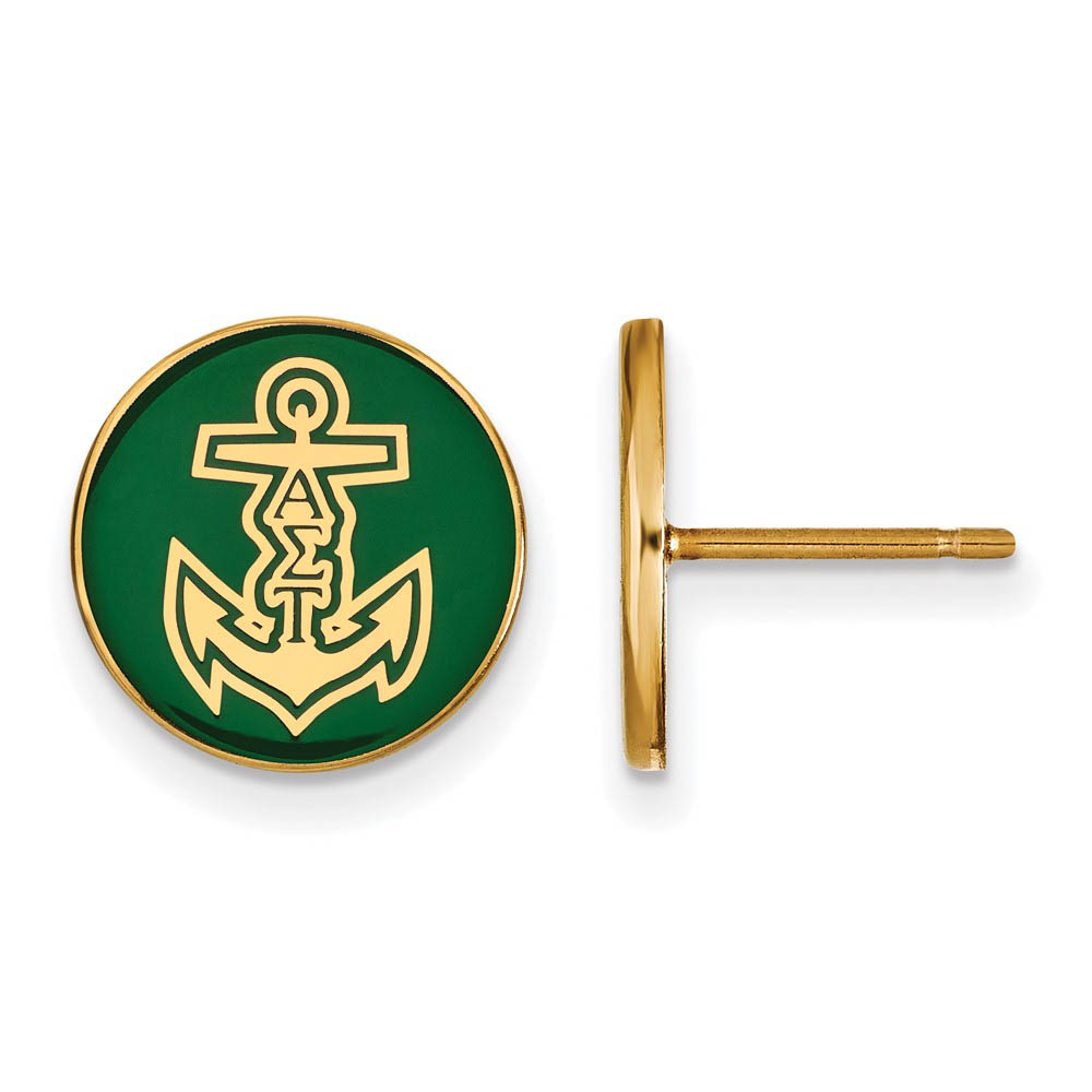 14K Plated Silver Alpha Sigma Tau Enamel Anchor Disc Post Earrings