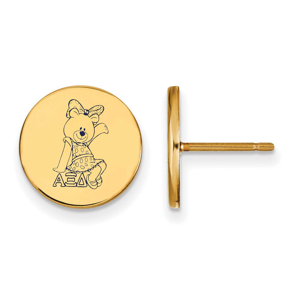 14K Plated Silver Alpha Xi Delta Enamel Bear Disc Post Earrings