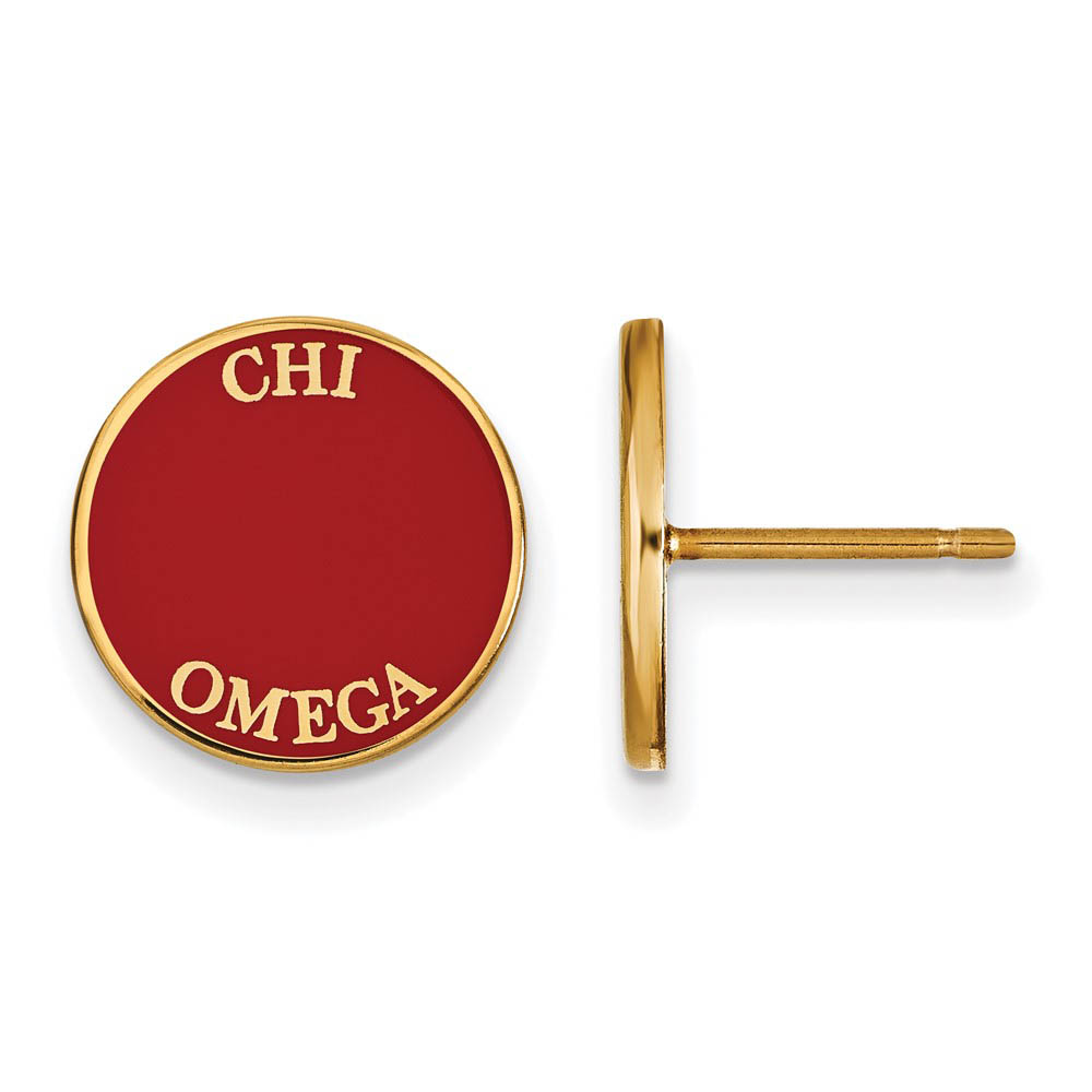 14K Plated Silver Chi Omega Enamel Disc Post Earrings
