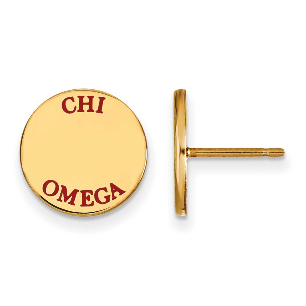 14K Plated Silver Chi Omega Red Enamel Post Earrings