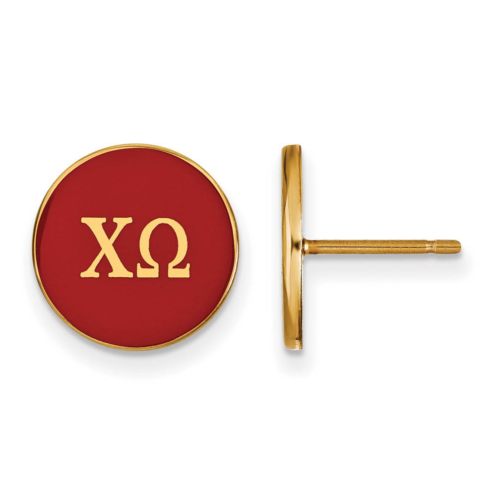 14K Plated Silver Chi Omega Red Enamel Greek Letters Post Earrings
