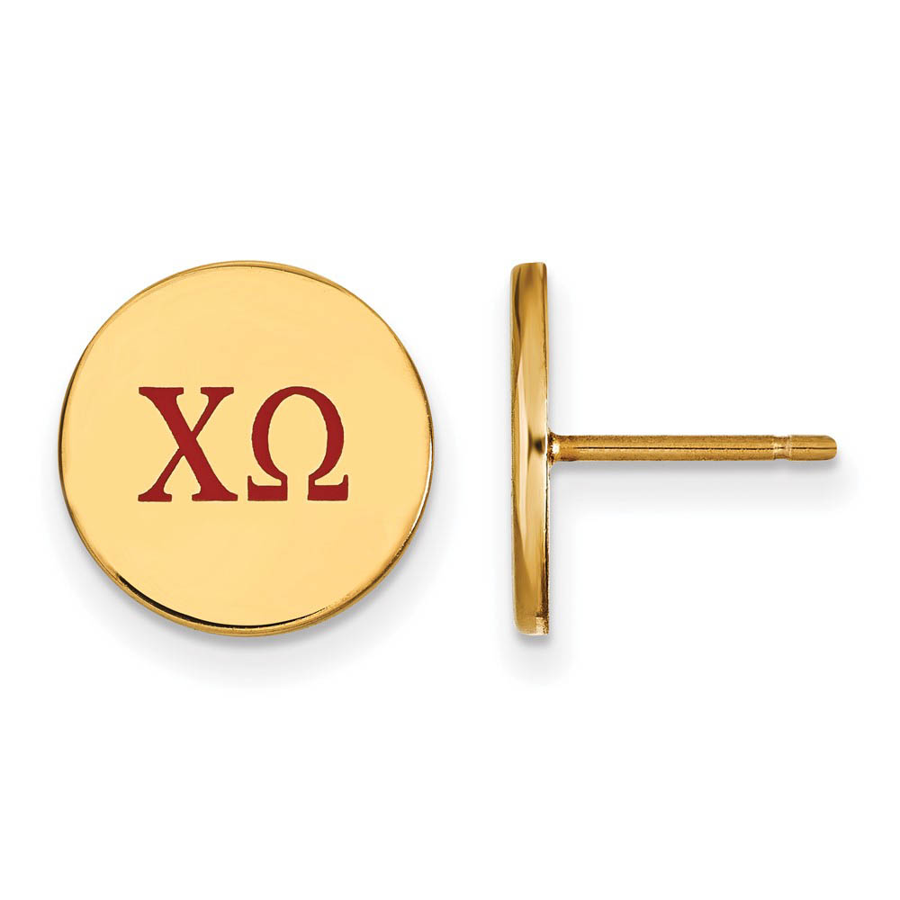14K Plated Silver Chi Omega Enamel Greek Letters Post Earrings
