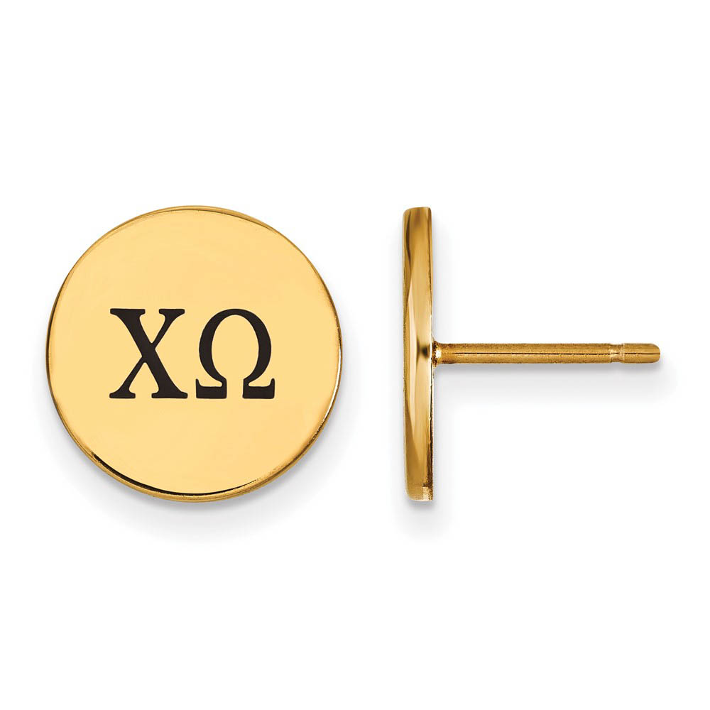 14K Plated Silver Chi Omega Black Enamel Greek Letters Post Earrings