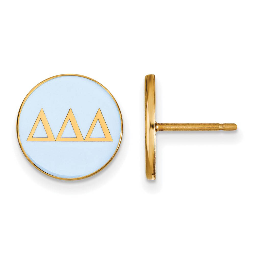 14K Plated Silver Delta Delta Delta Blue Enamel Greek Post Earrings