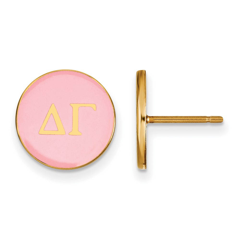 14K Plated Silver Delta Gamma Pink Enamel Disc Post Earrings